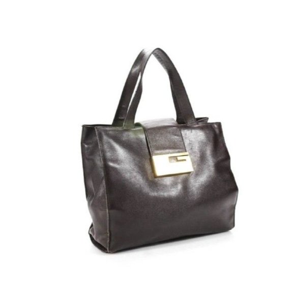Gucci Vintage Dark Brown Leather Satchel with Gold Square G Tote Closure - Picture 6 of 12